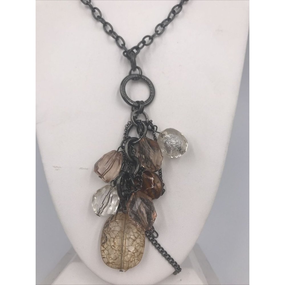 NY & Company Gun Metal Grey Dangle Beads Long Necklace 36"